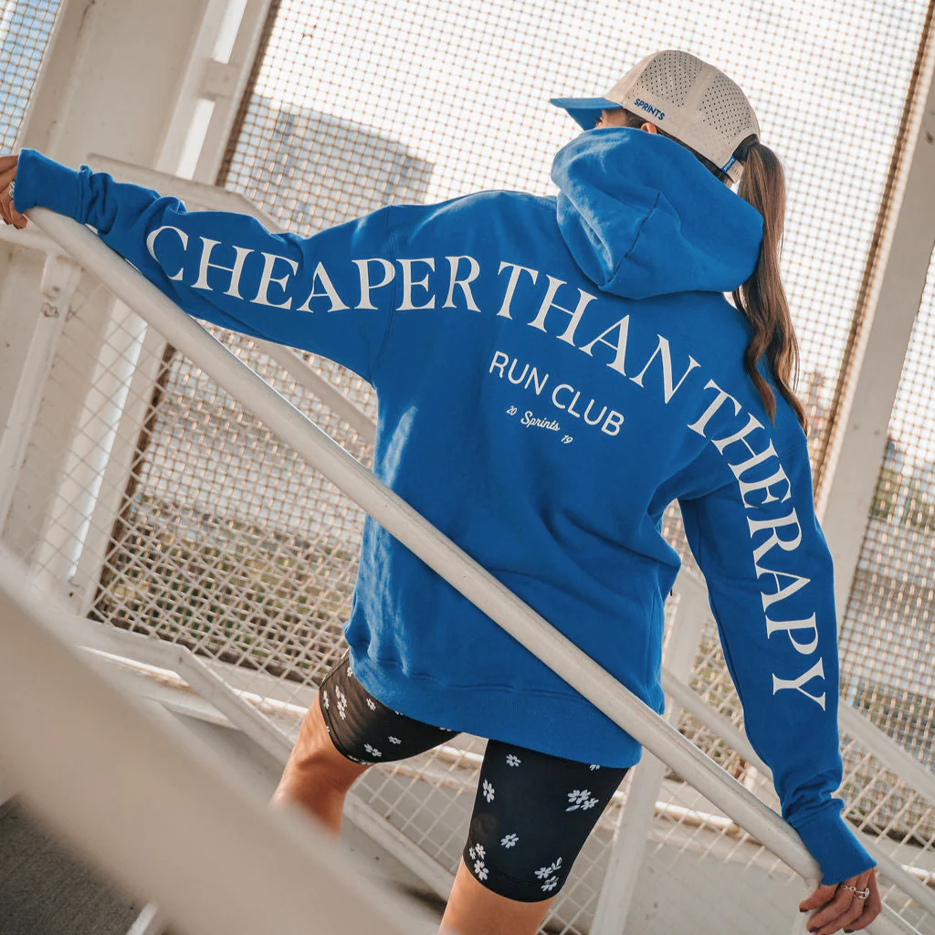 Run Club Oversized Hoodie - Cheaper than Therapy - Blue