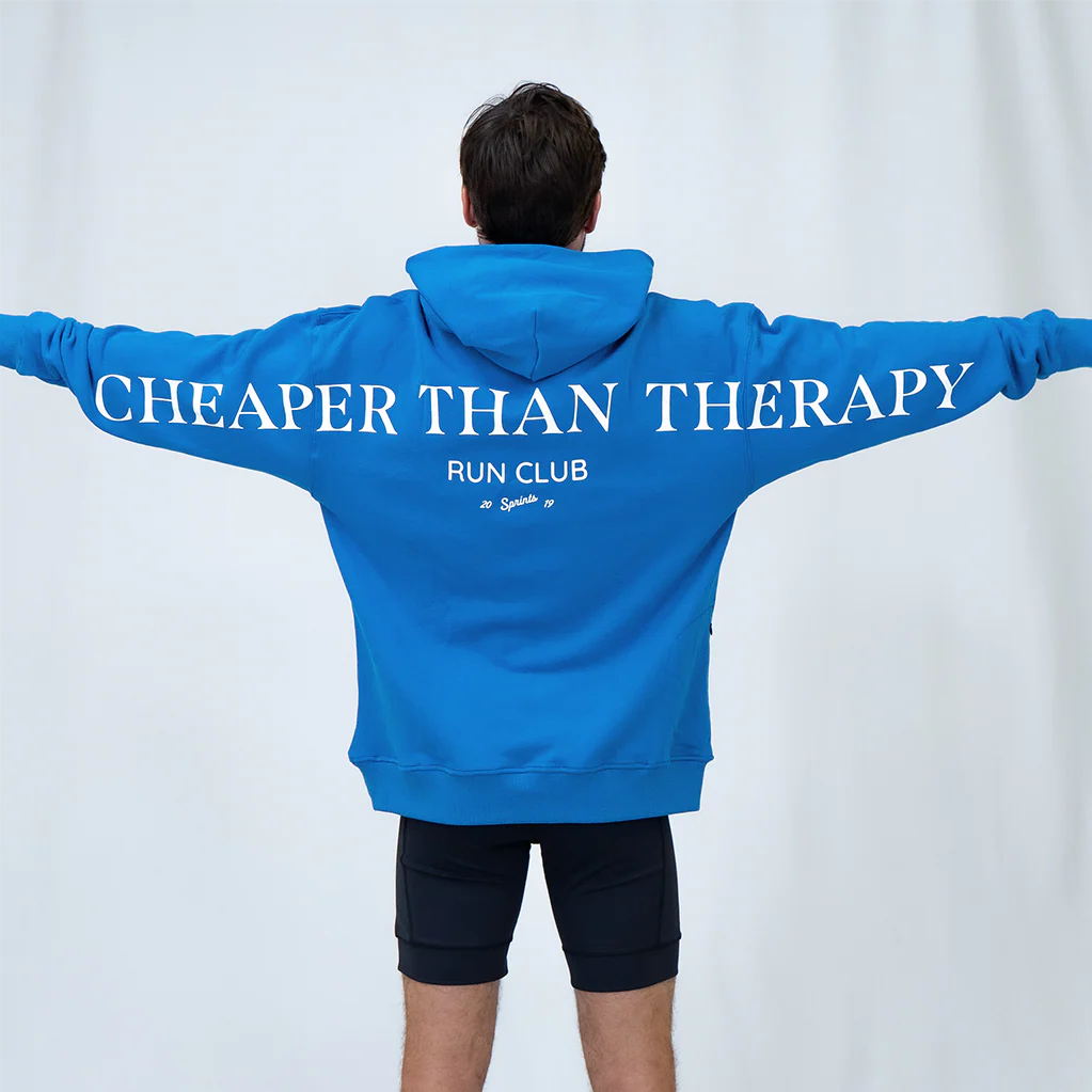 Run Club Oversized Hoodie - Cheaper than Therapy - Blue - Image 8
