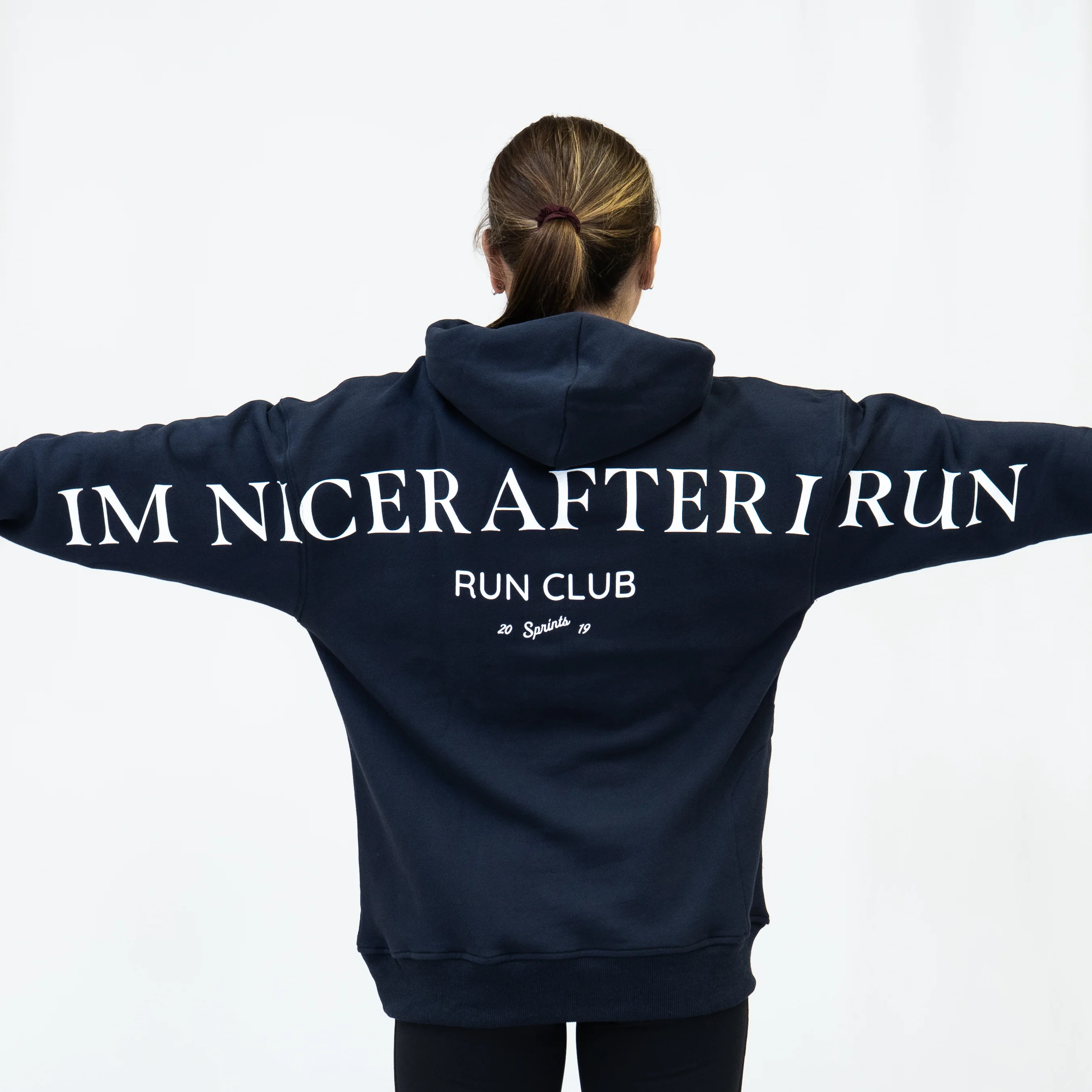 Run Club Oversized Hoodie - I'm Nicer After I Run - Navy - Image 3