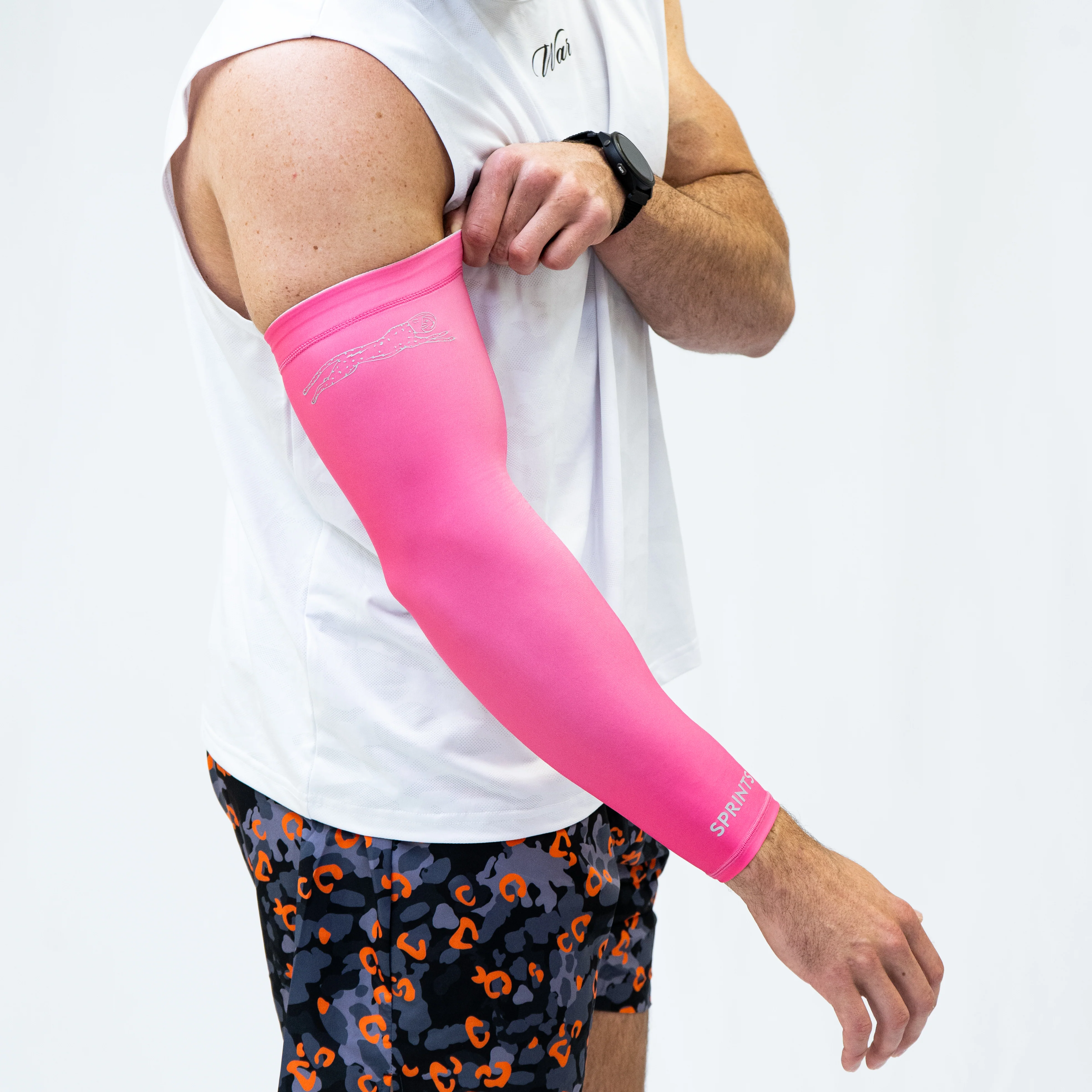 Compression Arm Sleeves - Neon Pink Flash Reflective (Unisex) - Image 2